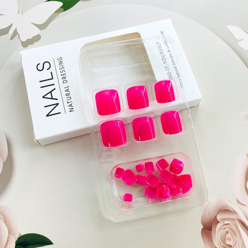 Pink Solid Color Press on Toenails Short Square False Toenails