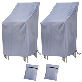 Stackable Patio Chair Covers, 210D Outdoor Chair Covers Waterproof for Stacked Chairs, Lawn Chair Covers Waterproof Outdoor Fits for 4-6 Outdoor Stacking Chairs (Grey, 25"L x 25"W x 47"H , 2PCS)