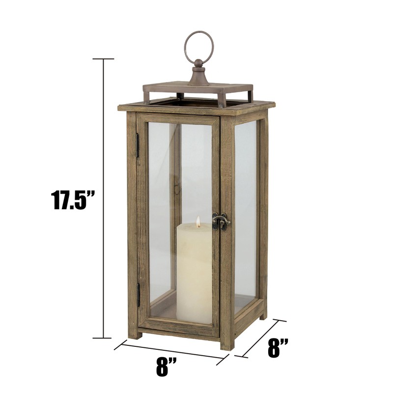 Stonebriar 18 Inch Rustic Wooden Candle Hurricane Lantern, For Table