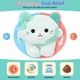 Onsoyours Original Heatable & Weighted Rainbow Cat Stuffed Animals, 15" Microwavable Kitten Plushie for Warmth & Stress Relief - Comfort Plush Toys for Kids and Adults