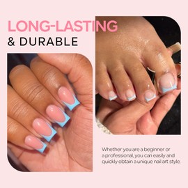 Freeorr French Press On Nails and Toenails Set with 2 Nail Glue, 60Pcs Blue Square 15 Sizes Medium Thick Soft False Toenail Extension, Full Cover Stick on Acrylic for Women Nail Art DIY