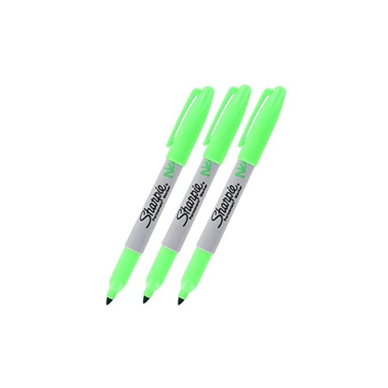SHARPIE Neon Permanent Marker, Neon Green Ink, Pack of 3