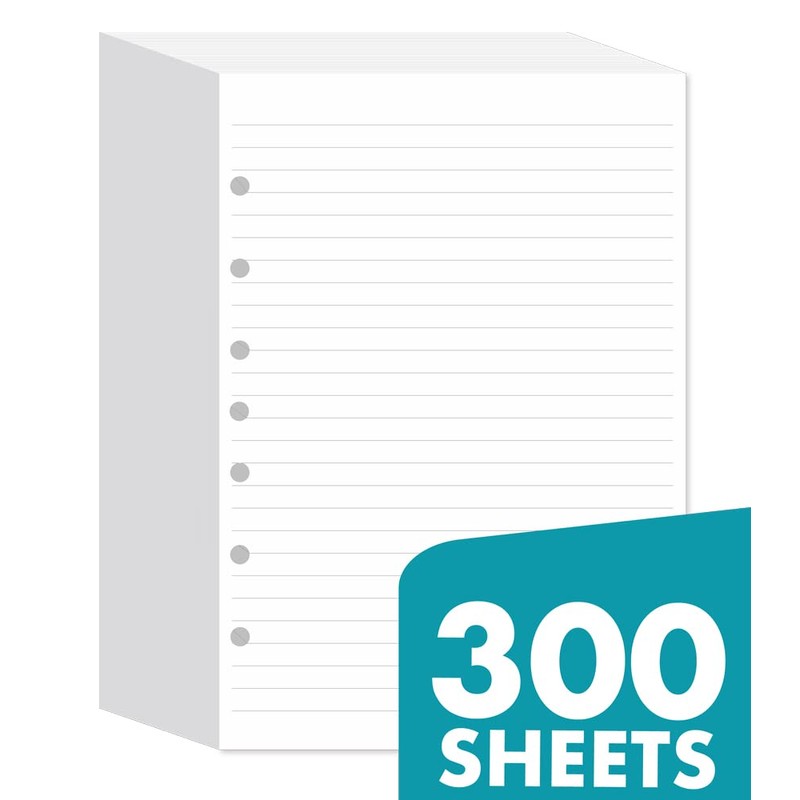 7-Hole Lined Filler Paper Pack of 300 Sheets for Mini