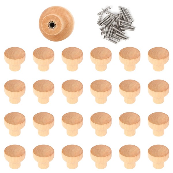 Haisheng Pack of 25 Furniture Knobs, Natural Wood Drawer Handle,