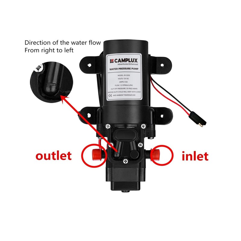 CAMPLUX 12V DC Water Pump, 1.2 GPM Pressure Diaphragm Pump