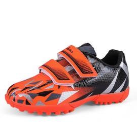 MiFeloo Kids Soccer Turf Cleats Indoor Soccer TF Shoes Toddler Little Boys Girls Black/Orange 12(M) US