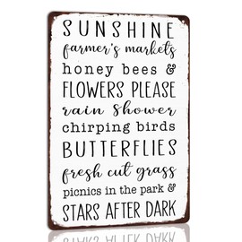 Sunshine Sign Spring Words Sign Sunshine Farmer's Markets Flowers Metal Tin Sign Vintage Retro Sign for Cafe Home Farmhouse Porch Art Wall Decoration 8x12 Inch