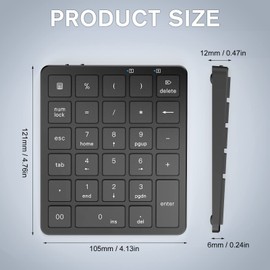 PINKCAT Bluetooth Number Pad, 28 Keys Aluminum Rechargeable Wireless Numeric Keypad, Portable Number Numpad Financial Accounting for Laptop, PC, Notebook, Desktop, Surface Pro - Black