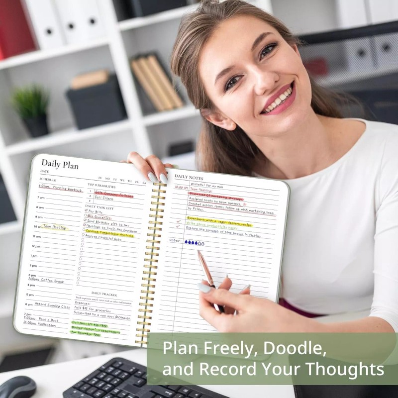 ZOTIA Aesthetic Daily Planner Notebook With Hourly Schedule, Spiral To