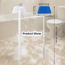 Tub Tile Scrubber Cleaning Brush, Sponge on a Stick for Cleaning Adjustable Long Handled Scrub Brush with 21.7'' Handle for Cleaning Shower Bathroom Vessel Sinks Toilet Wall Floor White
