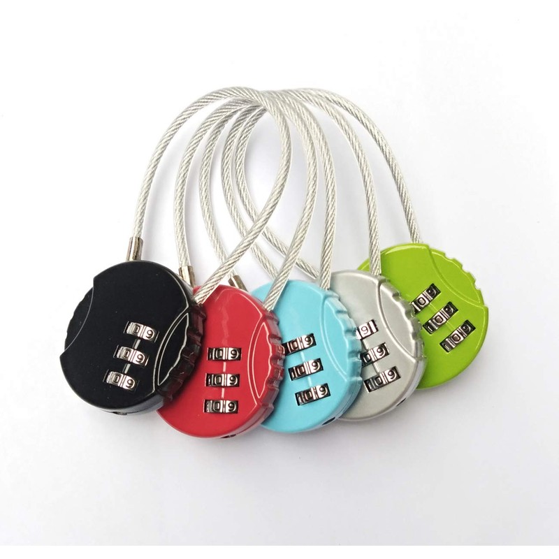 ZPLIUST 3-Digit Cable Luggage Locks Re-settable Combination, Alloy Body Color
