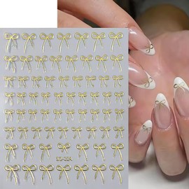 MOLILON 4 Sheets 3D Bow Nail Stickers, 3D Self-Adhesive Bows Nail Art Decals, Gold Silver Black White Bow-Knot Nails Stickers Designs for Women Girls DIY French Manicure Decoration