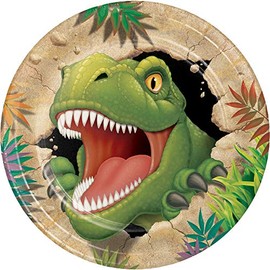 Club Pack of 96 Green and Brown Dino Blast Round Disposable Dinner Plates 9"