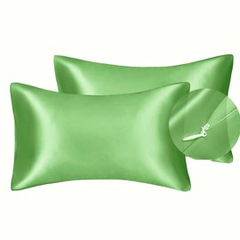 100% Silky Satin Charmeuse Silk Pillowcase Pack of 2 for Hair and Skin (Standard, Light Green)