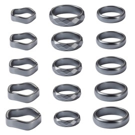 Spritewelry 15pcs Hematite Rings 3 Style Hematite Plain Band Finger Rings Mixed Size Black Hematite Stone Ring Unisex Anxiety Balance Energy Ring for Women Men