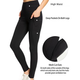 Kcutteyg Leggings with Pockets for Women-High Waisted Soft Yoga Workout Pants Non See Through (Black, Large)