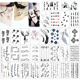 Konsait, temporary tattoos for men and women, waterproof, black tattoo, body art, small sheets, tattoo sticker, fake arm tattoos, 30 sheets