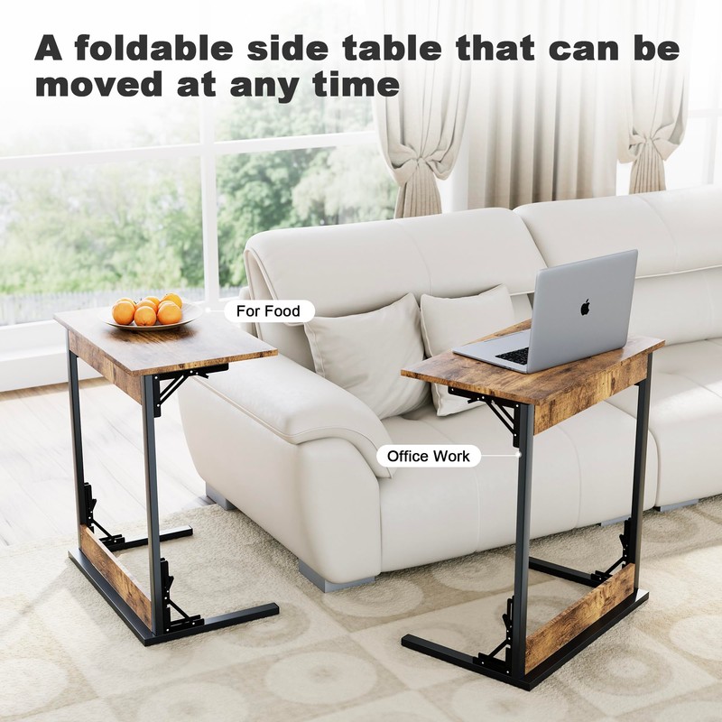 SUNBURY C Shaped End Table, TV Tray, No Assembly Required,