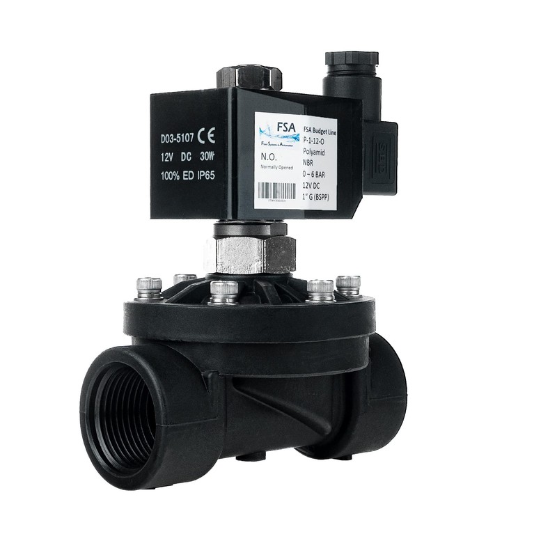 FSA Solenoid Valve Plastic PA6 1 Inch 12 V DC
