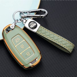 ontto Car Key fob Cover Fit for Hyundai i30 Ix35 Kona Encino Solaris Azera Grandeur Ig Accent Santa Fe 2018 2019 3 Buttons Soft TPU Smart Key case Key Shell Key Holder Keychain Accessories Green