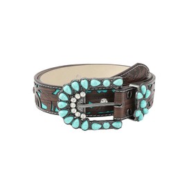 GORGLITTER Women's Turquoise Belt Leather Western Belts Embossed Waist Country Belts for Jeans Pants Coffee Brown suit waist size:37.4-41.3"