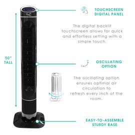 VieAir 50" Luxury Digital 3 Speed High Velocity Tower Fan w/Remote Control