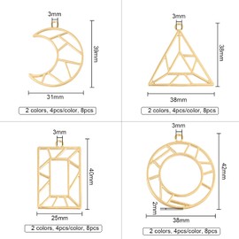 OLYCRAFT 32pcs Geometric Open Bezel Pendant 4 Styles Partially Open Back Bezel Partially Hollow Out Charm with 1 Roll Seamless Paper Tape -Platinum and Golden