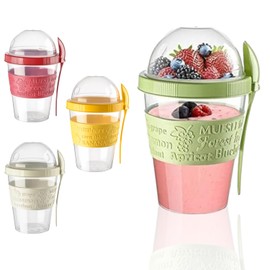 QUASLEQ 4-Pack Yogurt Parfait Cups with Lids and Spoons, Reusable Yogurt Containers for On-the-Go, Portable Yogurt Cups with Topping Storage, Ideal for Oatmeal and Breakfast Prep (Large 20 oz)