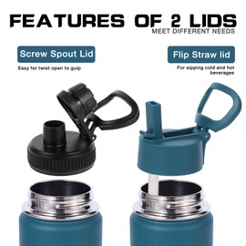 Volhoply 20oz Insulated Stainless Steel Water Bottle with Straw Lid, Kids Wide Mouth Double Wall Vacuum Thermos with Handle,Reusable Outdoor Sports Camping Metal Bottles,Travel Flask(Indigo Black,1)