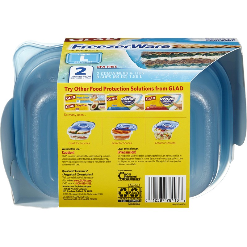 Gladware Freezerware Food Storage Containers, Large Rectangle Holds 64 Ounces
