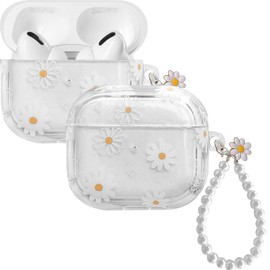 SZXYCZL Case Compatiable for Airpods Pro/Pro 2,Cute Flower Pattern Soft TPU Clear Women Protective Cover Case with Flower Chain for AirPods Pro/Pro 2-Daisy
