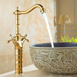 QQAMOGNNK Gold Basin Faucet Bathroom Deck Mounted Dual Handles Black Bathroom Sink Faucet Antique Kitchen Mixer Taps