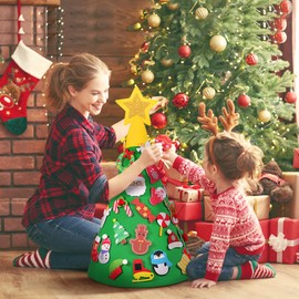 Felt Xmas Tree DIY Wall Felt Tree Christmas Decoration Felt Christmas Tree Hanging Tree Christmas Tree with Ornaments Christmas Puzzle Tree Bling Decor Star Tree 3D Pearlescent