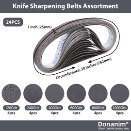 24 Pack 1x30 Sanding Belts for Knife Sharpening, Silicon Carbide 1 x 30 Sanding Belts 120 240 400 600 800 1000 Assorted Grits for 1 x 30 Belt Sander, 1 x 30 Inch Sanding Belts for Metal Working