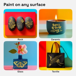 ARTISTRO 2 Gold Acrylic Paint Pens, Acrylic Paint Markers Dual Tip (Brush + Fine 1 mm), Acrylic Markers for Fabric, Canvas, Rock, Glass, Wood, Paper, DYI, Paint Markers for Kids and Adults