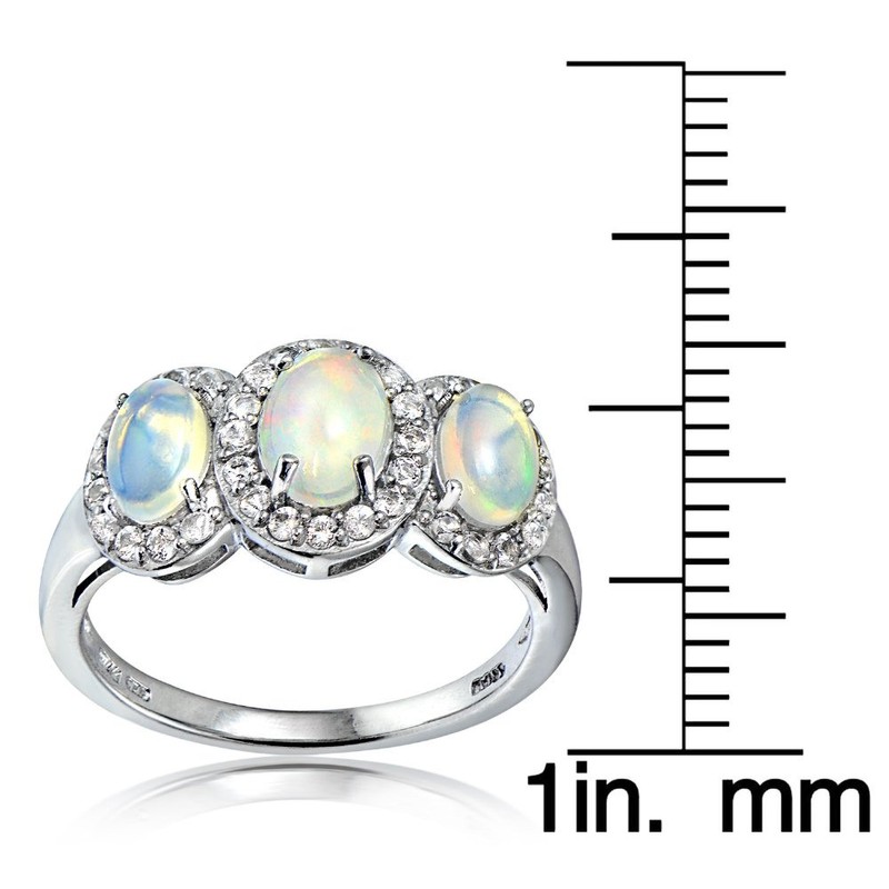 Sterling Silver Ethiopian Opal & White Topaz 3-Stone Ring