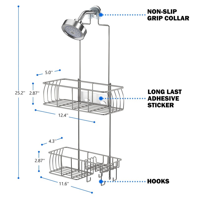 Epicano Anti-Swing Hanging Shower Caddy Stainless Steel 304, Over Head