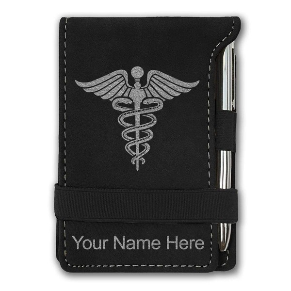 LaserGram Mini Notepad, Caduceus Medical Symbol, Personalized Engraving Included (Black with Silver) [Office Product]