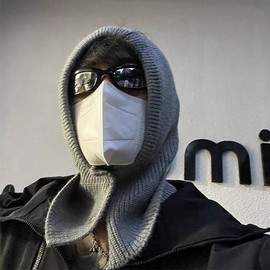 Women's Winter Wool Knit Balaclava Hood Neck Warmer Hat lf3415 - One Size Gray 5ea