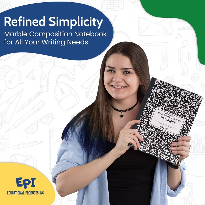 EPI Marble Hardcover Wide Ruled Composition Notebook | 200 Pages