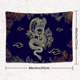 UHOMETAP Dragon Art Tapestry, Chinese Mythology Legend Dragon Tapestry Golden Dragon and Cloud with Flowers Tapestry Bohemian for Bedroom and Living Room Home Decor 80x60 Inches GTWYUH114