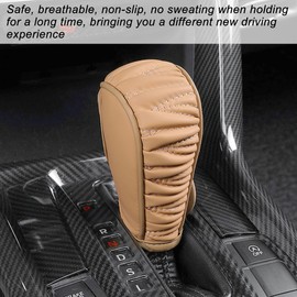 FALVFUN Leather Car Gear Shift Knob Cover, Anti-Slip Waterproof Vehicle Shift Stick Protector, Soft Breathable Auto Shifting Lever Decor Accessories, Universal for SUV Sedan Truck (Beige)