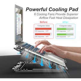 ICE COOREL Laptop Cooling Pad with 6 Cooling Fans, Cooling Pad for Laptop Fan 13-15.6 Inch, Laptop Cooler Stand with 6 Height Adjustable, Notebook Cooler Pad with Two USB Port