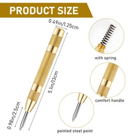 Automatic Center Punch 5 inch Hole Punch Spring Loaded Center Hole Punch with Adjustable Tension Spring Loaded Center Punch Tool for Metal Plastic Wood Glass 2 Pack(Gold)