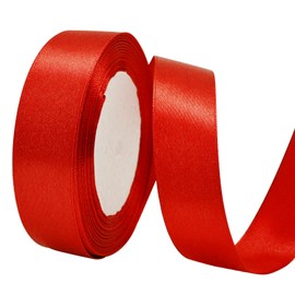 Lrybbon Red Satin Ribbon 1 Inch x 25 Yards Solid Fabric Silk Ribbon for Gift Wrapping Craft Flower Bouquet Hair Bows Making Wedding Party Decoration Sewing Projects