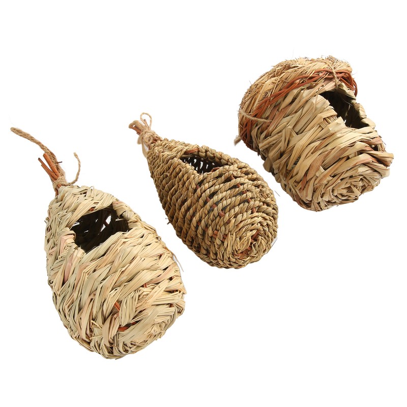 3Pcs Hummingbird House Small Grass Hanging Hand Woven Hummingbird House