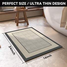 QiCaiJia Non Slip Thin Bath Mat Bathroom Rugs, Rubber Backing Ultra Thin Bathroom Rug Fit Under Door, Quick Dry Super Absorbent Washable Shower Bath Mats, Beige 16x24