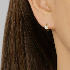a day like 14k Solid Gold CZ Bezel Hoop Earring, Single Hoop