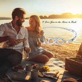 Mom Gifts Infinity Love Bracelet With Inspirational Message "I Love You to the Moon & Back" for Women, Adjustable Length Bangle Bracelets 925 Sterling Silver Jewelry