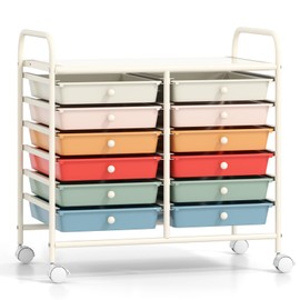 RELAX4LIFE 12-Drawer Rolling Storage Cart - Mobile Utility Cart on Wheels for School Classroom Teacher Office Salon, Paper File Art Supply Craft Organizer, Rolling Cart with Drawers (Macaron)